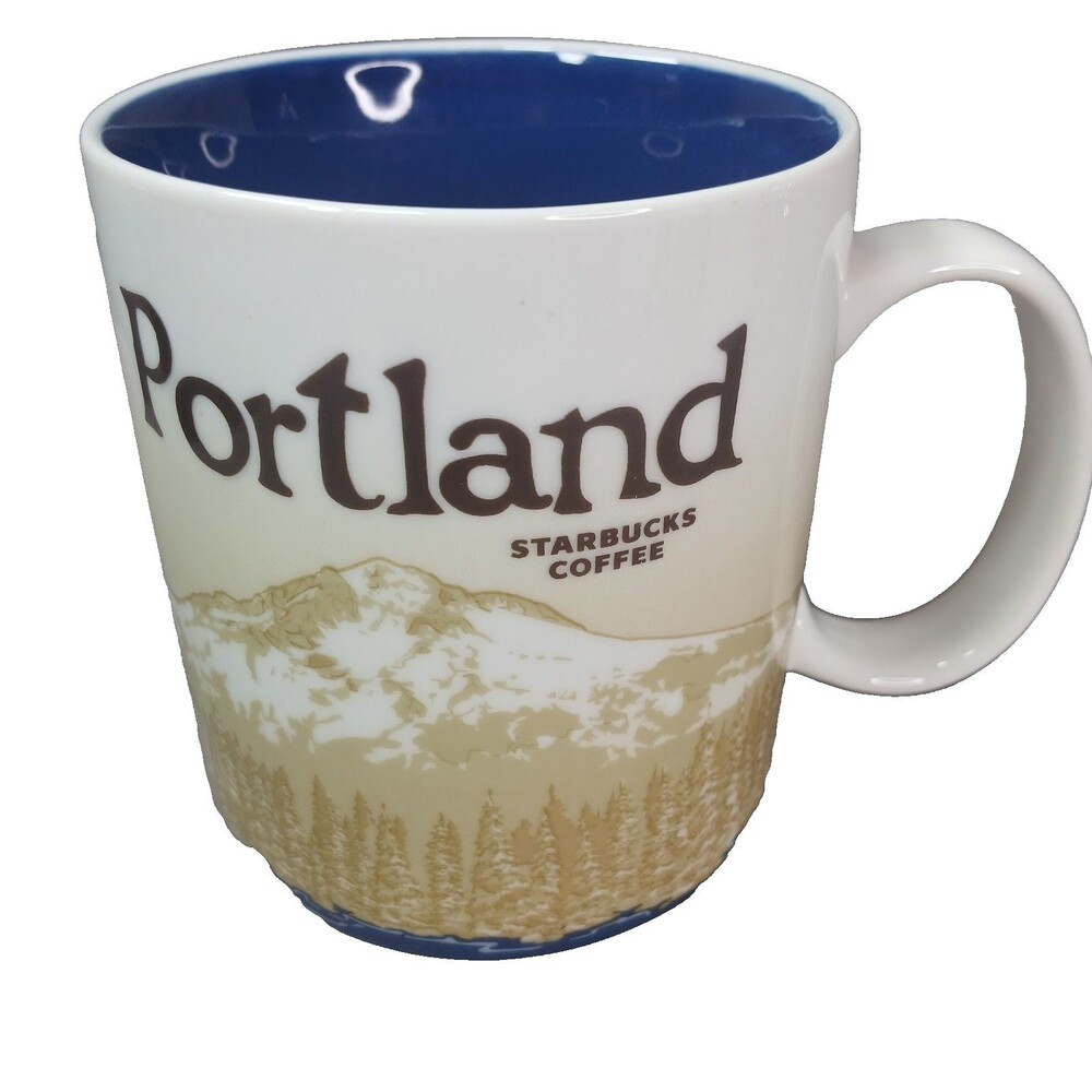 2009 Starbucks Portland Collector Series  COFFEE Mug 16 Oz Mountains Blue Brown